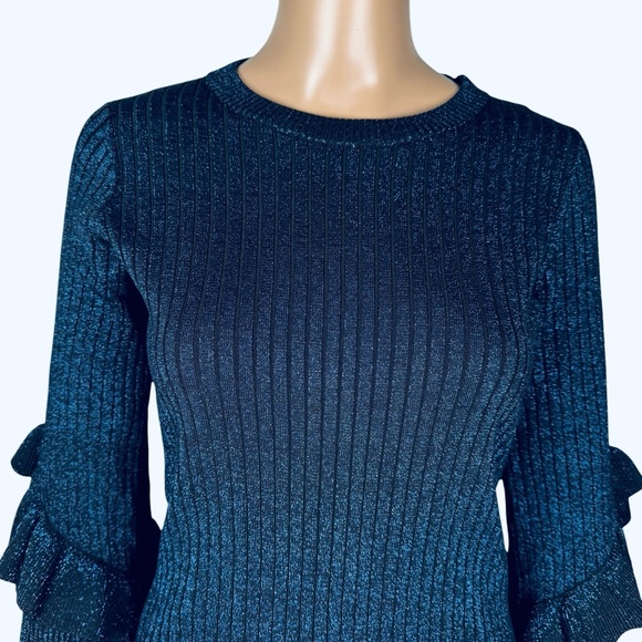 Elie Tahari Hope Ribbed Knit Navy Sparkle Sweater Size XS - Picture 5 of 10